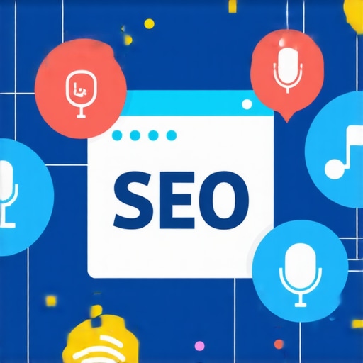 Strukturirani podaci i glasovno pretraživanje u SEO Ilustracija prikazuje schema markup, voice search ikone i digitalne alate za lokalni SEO