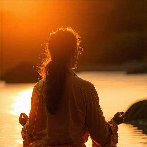 Vizualizacija i unutrašnja snaga u svakodnevnom planiranju Čovek meditira ujutru uz zoru, fokusiran na vizualizaciju uspeha, prirodni ambijent