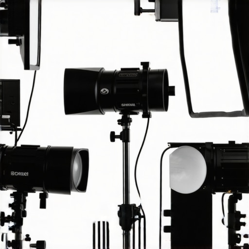 Creative home studio lighting setup Home studio with diffusers and reflectors creating soft light effects