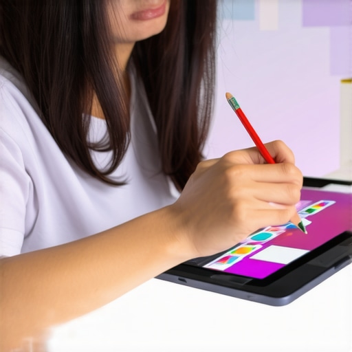 Artist creating digital comic with AI assistance in a modern studio