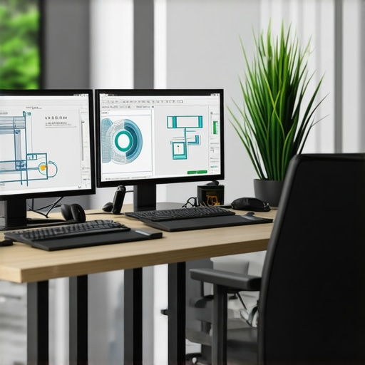 Digital Design Workspace for DIY Projects A professional designer working on CAD and 3D modeling software in a modern studio