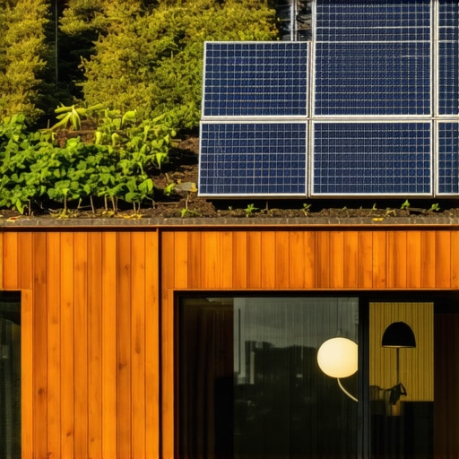 Eco-Friendly Modern Home Design A contemporary house with solar panels and lush greenery emphasizing sustainability