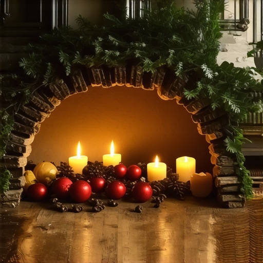 Stylish winter home decor with natural and recycled materials, warm lighting, and cozy atmosphere