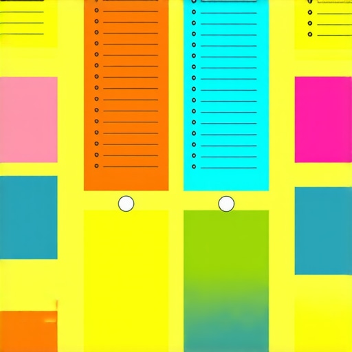 Organized shopping list with color codes and symmetrical design demonstrating effective planning