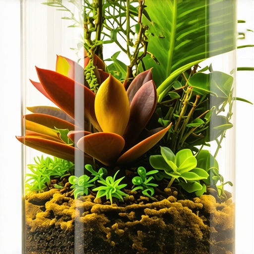 Ekspertni dizajn unutrašnjeg terarijuma Detaljni prikaz slojeva u modernom unutrašnjem terarijumu sa biljkama