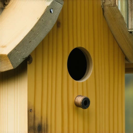 Close-up of a modern, eco-friendly birdhouse made from natural materials