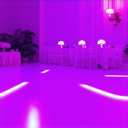 Modern home party with holographic projections and colorful LED lights