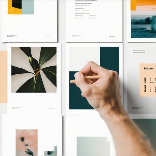Designer sketching a brochure with color palettes and typography