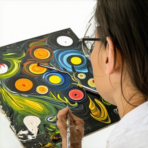 Expert Creating Art from Recycled Materials Creative expert working on mixed media art project with recycled materials