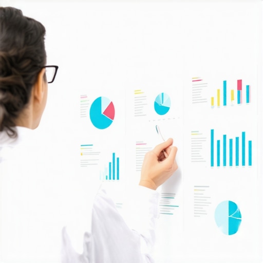 Researcher analyzing survey data with visual aids in a modern office