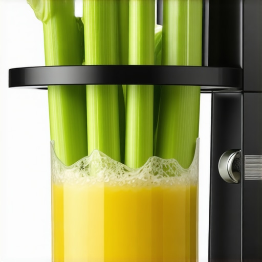 Illustration showing cold-press juicer with fresh celery stalks, highlighting nutrient extraction