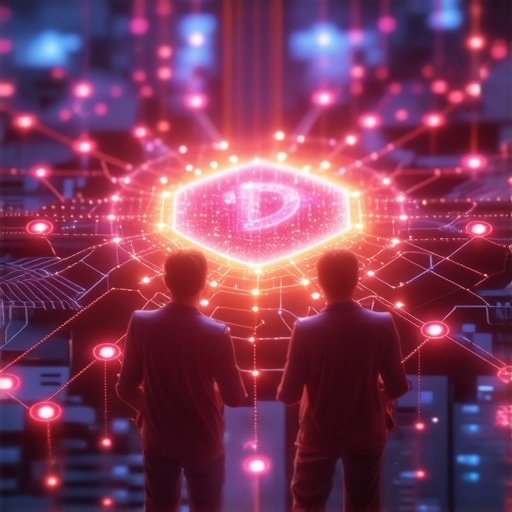 Futuristic AI and Blockchain in Social Media Illustration of AI and blockchain technologies transforming social media platforms with futuristic digital elements