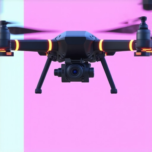 Advanced drone equipped with AI sensors, LiDAR and infrared cameras in a modern setting