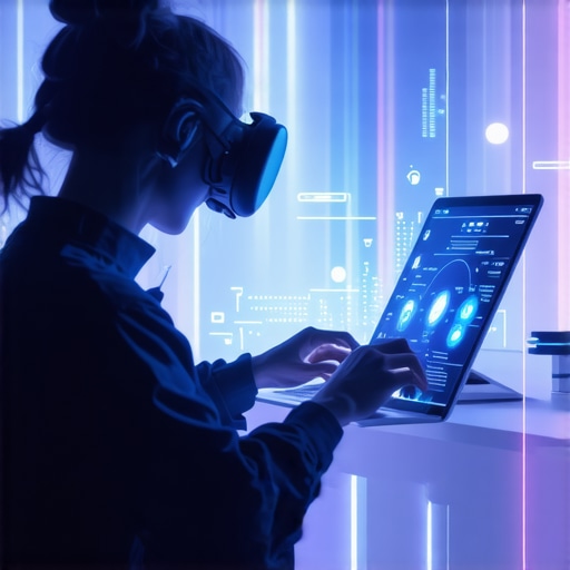 Futuristic Online Testing Platform High-tech online testing interface with AI, VR, and interactive features