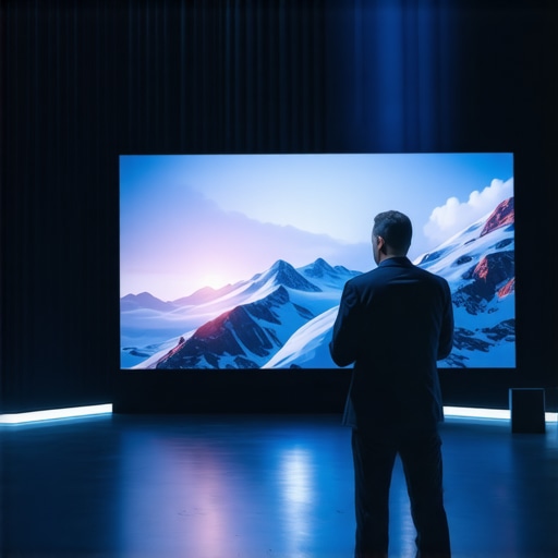 High-tech virtual TV set with holograms Futuristic virtual TV studio with holograms and digital displays
