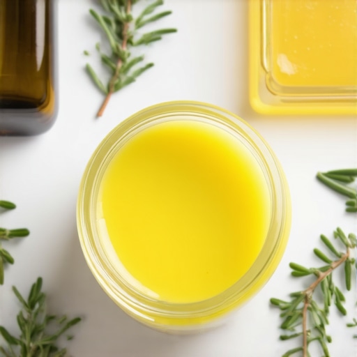 Ingredients for natural homemade balm including herbs, oils, and beeswax