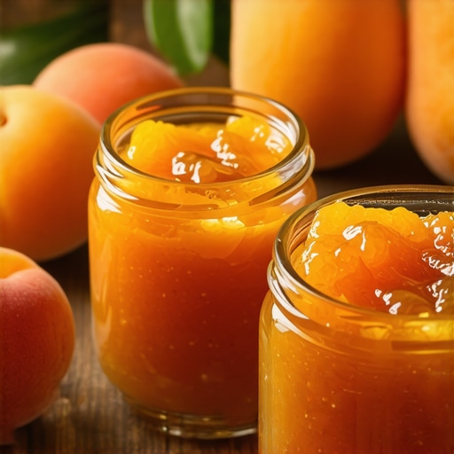 Homemade apricot jam in jars Glass jars of homemade apricot jam with fresh apricots
