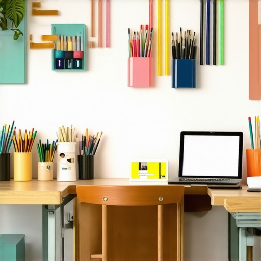 Inspiring handmade craft workspace Creative workspace with handmade crafts and art supplies