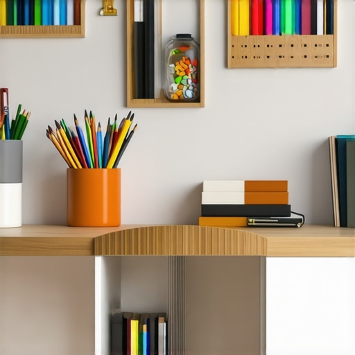 Home workspace with DIY crafts and decorations