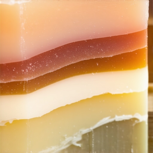 Detalj luksuznog slojevito pravljenog sapuna od maslinovog ulja sa prirodnim bojama i teksturama