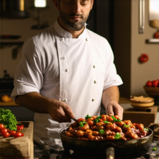 Modern twist on traditional local cuisine Chef in rustic kitchen preparing innovative local dish