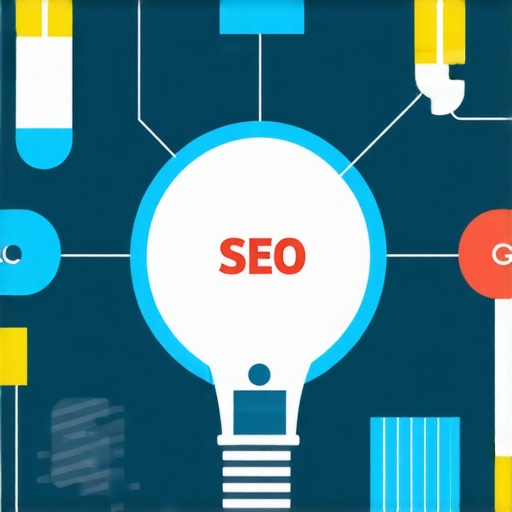 Ilustracija prikazuje složene SEO tehnike sa schema markup-om, AI i bogatim isječcima