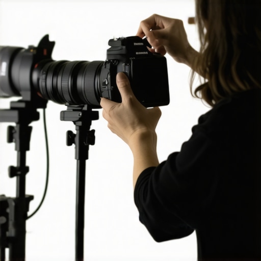 Videograf podešava osvetljenje i kameru u studiju za profesionalni video tutorial