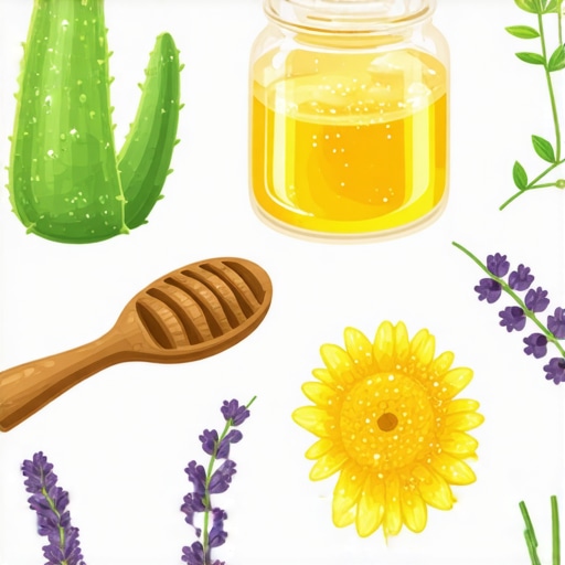 Natural ingredients for burn healing balms Aloe vera, honey, lavender, and calendula herbs for homemade burn remedies