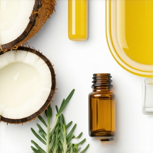 Close-up of beeswax, coconut oil, and essential oils used in homemade balm preparation