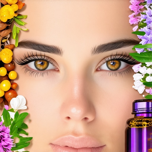 Assorted natural oils and herbs used for hair growth treatments