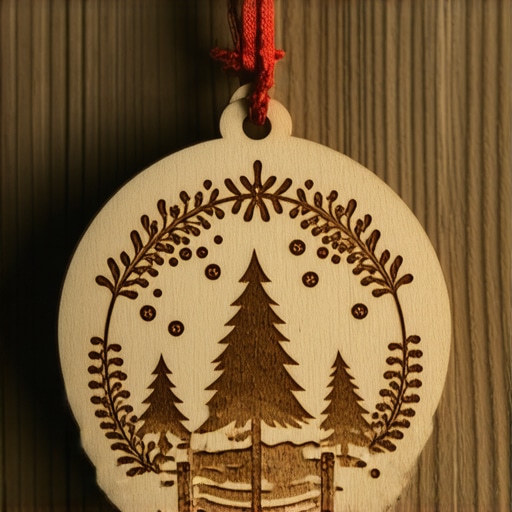 Close-up of a Christmas ornament with laser engraving, showcasing detailed design and personalization