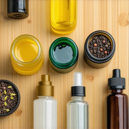 Raznovrsni biljni ekstrakti, ulja i voskovi u staklenim posudama na rustikalnom stolu