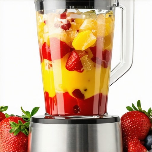 Professional blender for expert smoothie making Close-up of a high-end blender blending fruits and vegetables into a smooth, creamy consistency