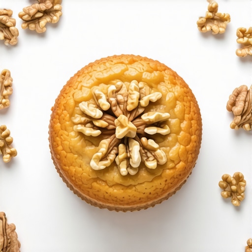 Close-up of fresh walnuts and natural ingredients used in vegan cake