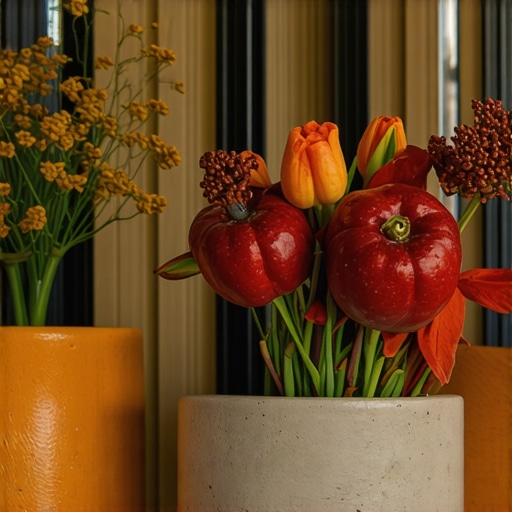 Detalj slojevite jesenje dekoracije sa prirodnim elementima