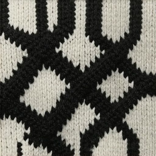 Detalj složenog pletenog uzorka s raznovrsnim teksturama i tehnikama