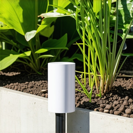 Smart Irrigation Technology in Modern Gardens High-tech irrigation system with sensors and mobile control in a lush garden