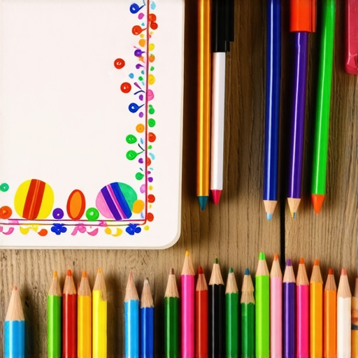 Creative personalized diary setup A decorated personalized diary with art supplies on a wooden table.