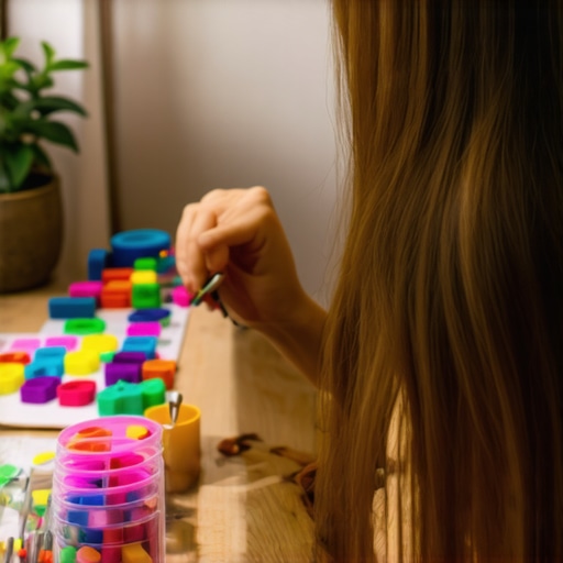 Young woman creating jewelry with colorful beads and tools at home