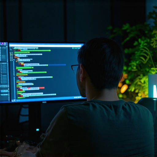 Developer coding a chat system in a modern tech workspace