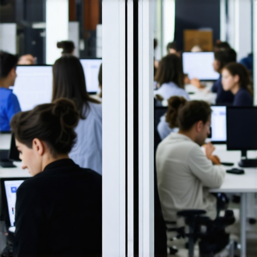 Digital Workspace for Online Presentations People working on creating online presentations in a modern digital workspace