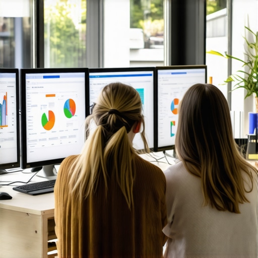 Team of digital marketers analyzing data on computers in a modern office