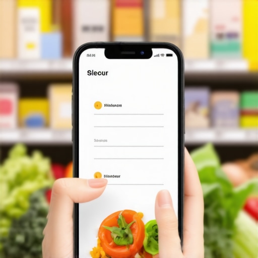 Digital shopping list app on smartphone Person using a smartphone with a shopping list app in a grocery store