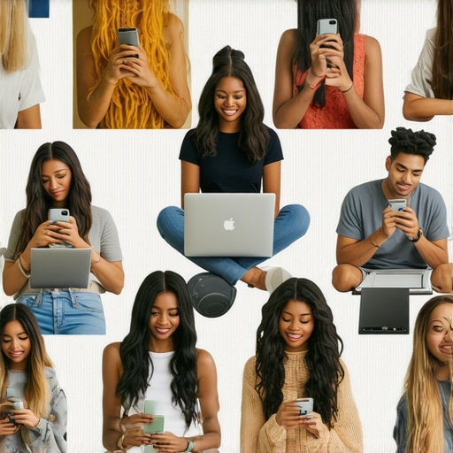 Diverse Bloggers Creating Content Group of bloggers working on laptops and smartphones, creating digital content