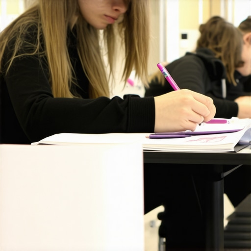 Students organizing homework and studying strategies in classroom