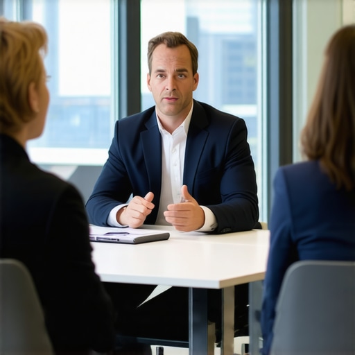 Expert discussing challenges at work A professional expert analyzing growth strategies in an office environment