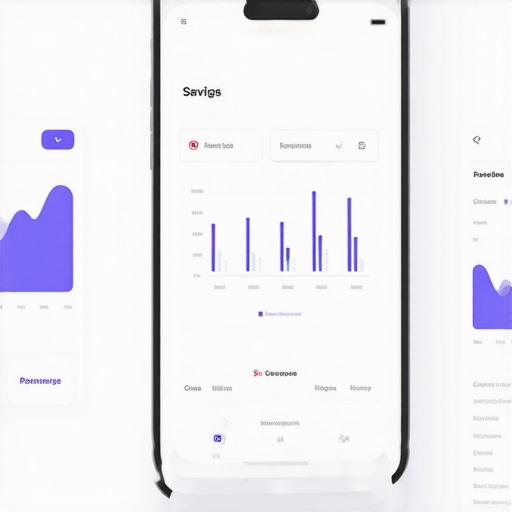 Finansijska tehnologija za štednju Prikaz mobilne aplikacije za upravljanje financijama sa grafikonima i ciljevima štednje