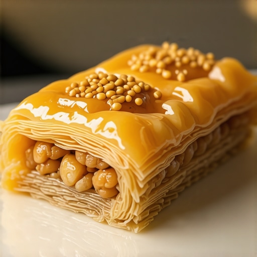Future of Baklava Futuristic baklava with modern presentation and traditional ingredients