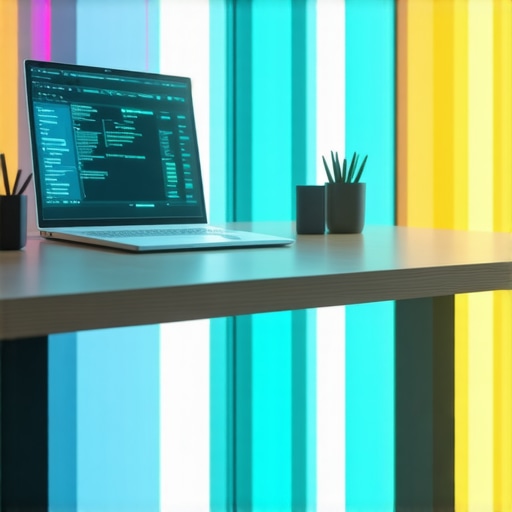 A futuristic digital workspace highlighting AI and blockchain technologies.