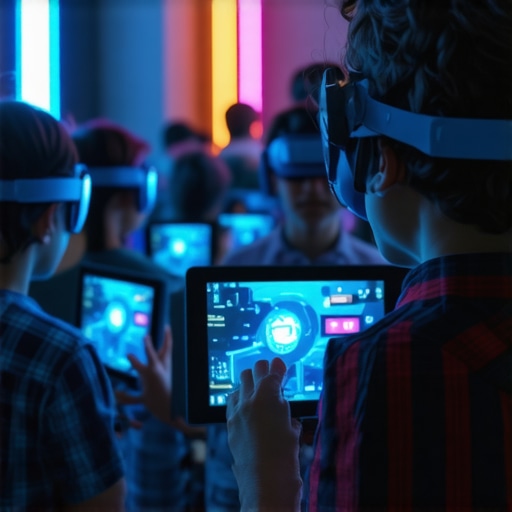 Future of Education with AR and VR Children using augmented and virtual reality devices in futuristic classroom